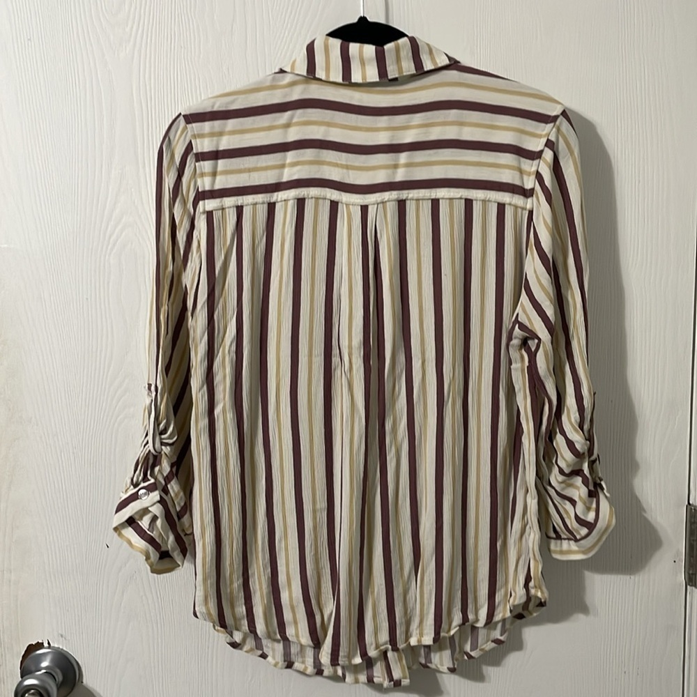 💰Market & Spruce Lightweight Maroon/White/Gold Striped Button Down Shirt Large - Picture 6 of 9